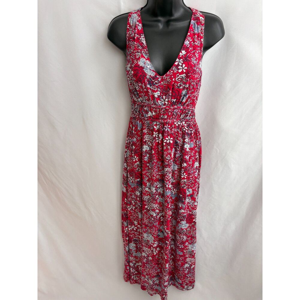 Japna Ditsy Red Floral Printed Long Maxi Dress Size M Romantic Prairie Coquette